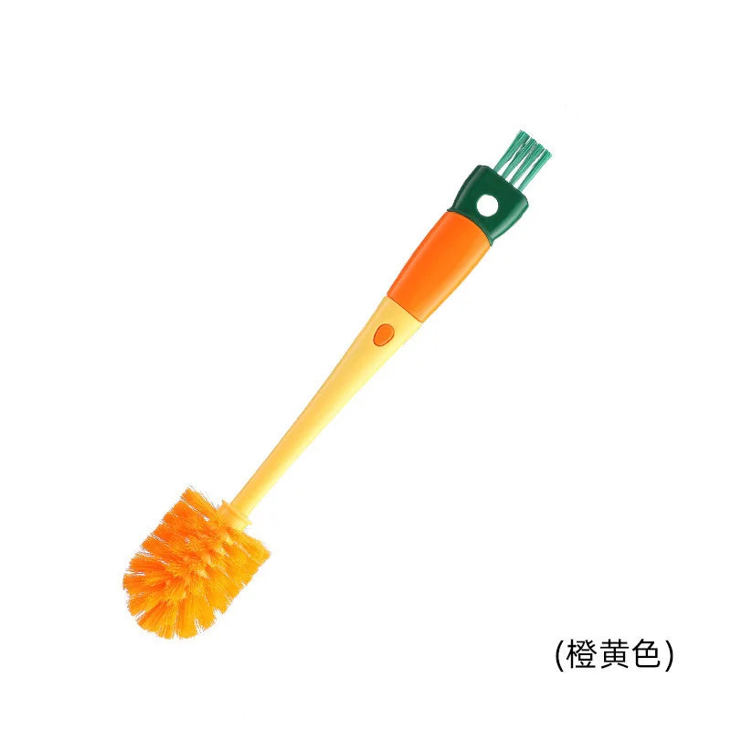 Multipurpose 5-in-1 Brush – Long Handle Carrot Cup Brush, Milk Bottle Brush, Cup Cover Groove & Straw Cleaner