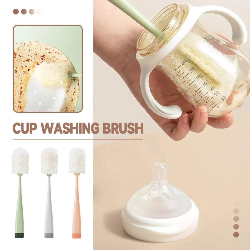 Long Handle Bottle Brush Cleaner, Removable Cup Scrubber, Sponge Washing Brush for Kitchen & Bottle Cleaning