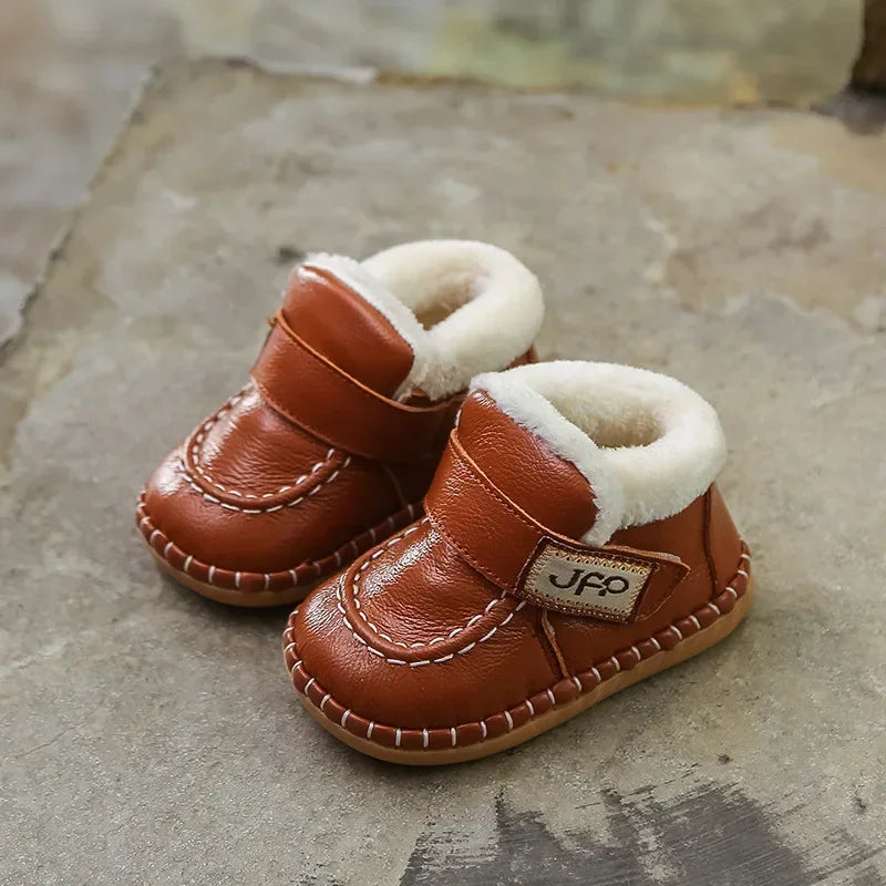 Autumn Winter Baby Girls Boys Genuine Leather Snow Boots Warm Plush Outdoor Infant Toddler Shoes Soft Bottom Kids Children Shoes