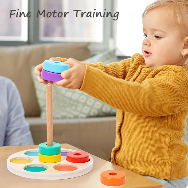 Baby Wooden Rainbow Stacking Toy Montessori Colorful Blocks