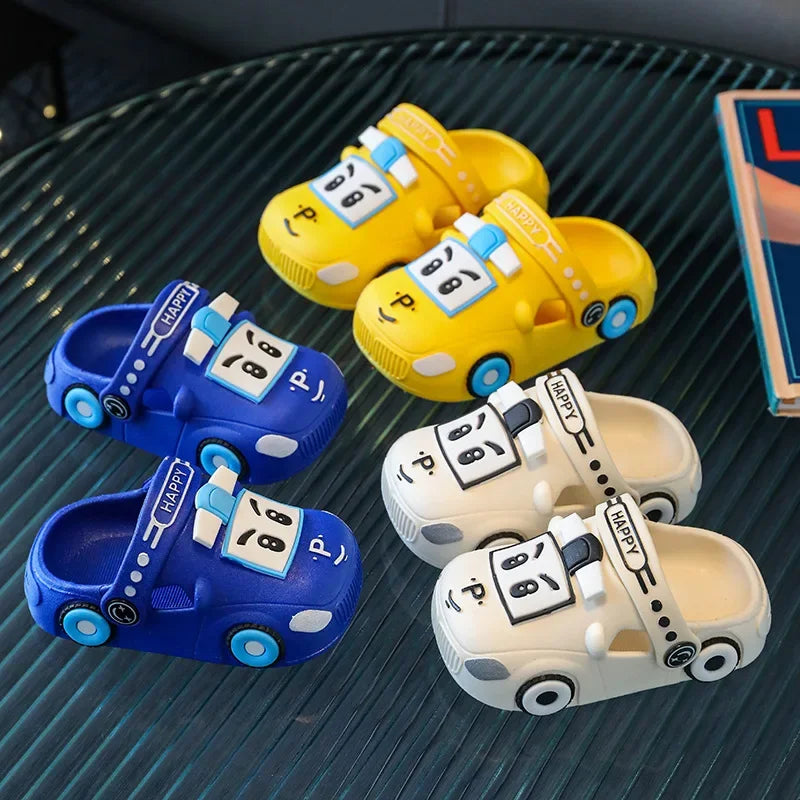 Summer Kids’ Hollow Sandals – Cute Cartoon Car Home Slippers, Breathable Non-Slip Beach Shoes for Boys & Girls