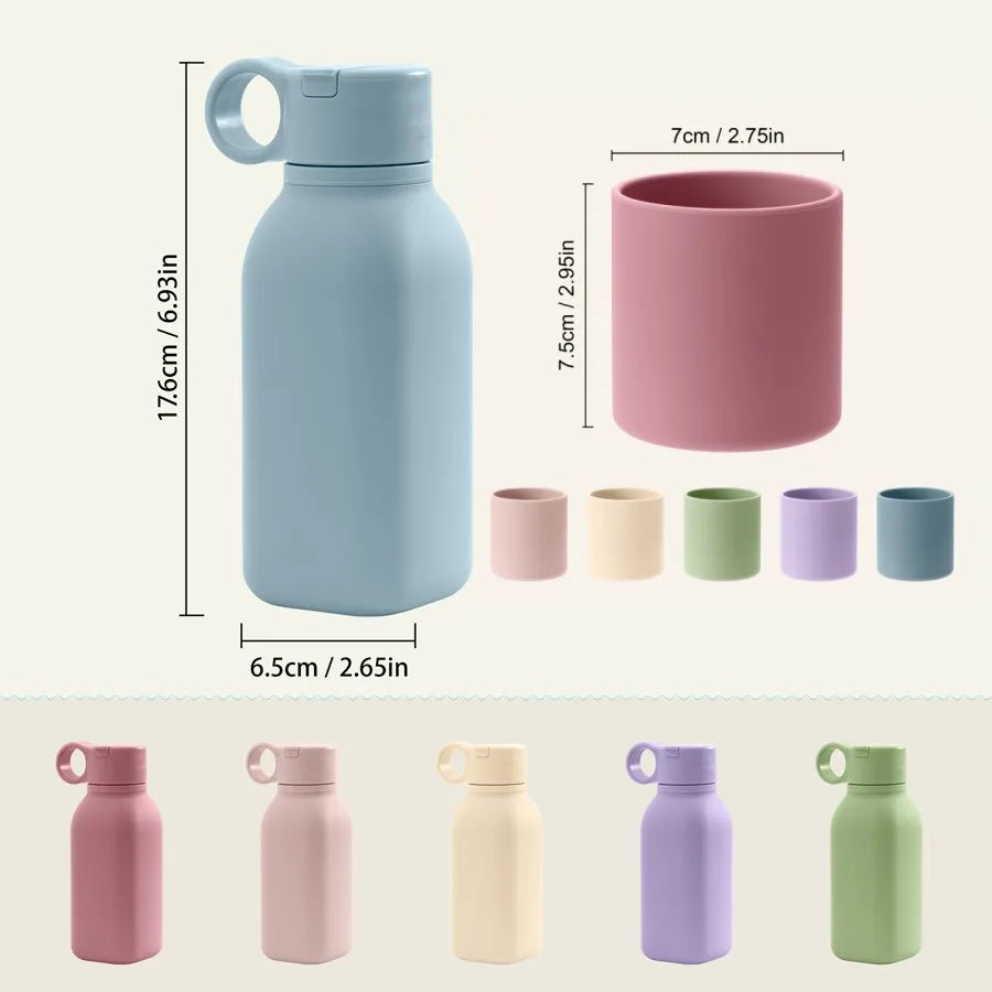 1PCS Baby Silicone Sports Cup, Pure Color Leakproof Sippy Cup with Flip Lid, Portable Baby Water Bottle for Kids, BPA Free Tableware