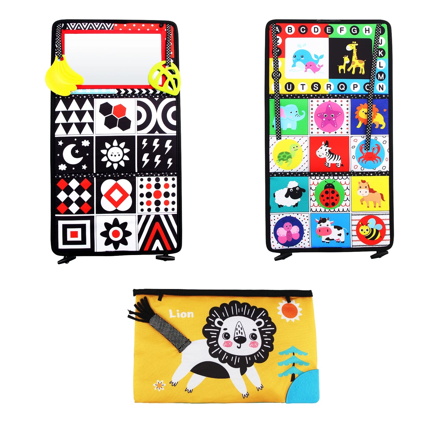 Baby Cloth Book with Distorting Mirror - Soft Cartoon Parent-Child Interactive Early Educational Montessori Toy for Children
