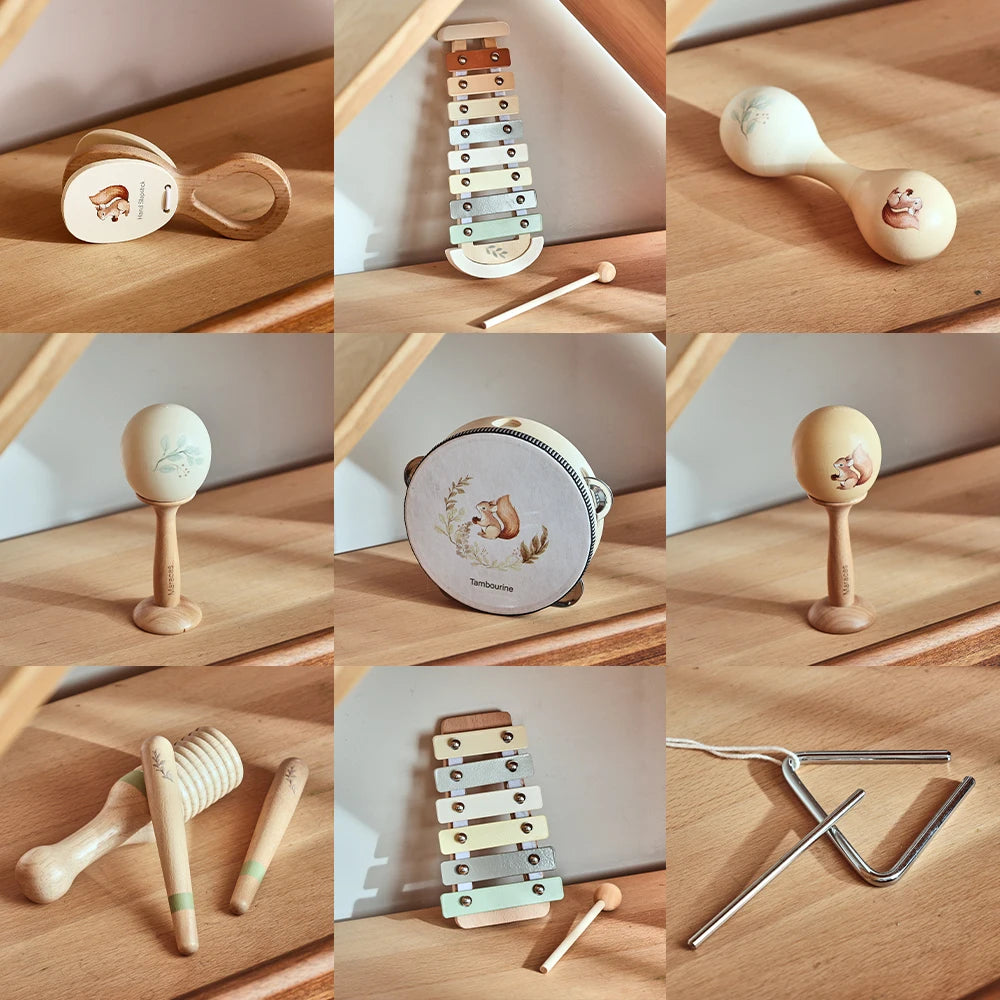 Musical Montessori Toys – Baby Rattle Bell, Drum, Xylophone, and Percussion Set for 0-3 Year Olds, Early Educational Instruments for Kids.