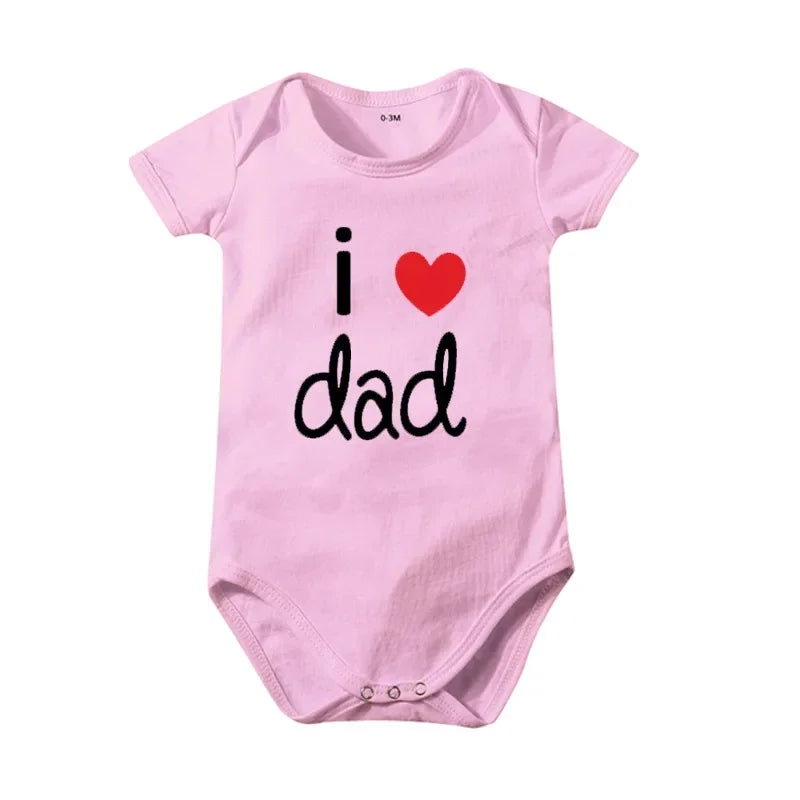 Pure Cotton “I Love Mom” & “I Love Dad” Newborn Rompers - Matching Baby Bodysuits for Twins, Summer Clothes for 0-24 Months