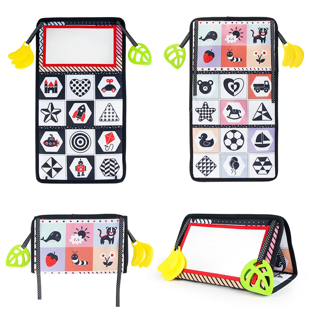 Baby Cloth Book with Distorting Mirror - Soft Cartoon Parent-Child Interactive Early Educational Montessori Toy for Children