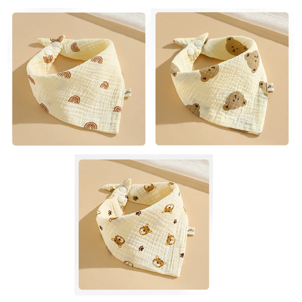 3PC Baby Cotton Soft Muslin Burp Cloths | Color-Matching Bandana Handkerchief & Feeding Bibs for Infants - Kidzy Market