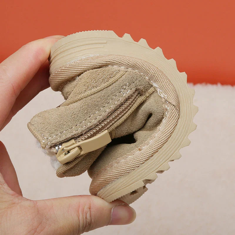 Winter Baby Snow Boots Warm Plush Leather Soft Sole Toddler Boots with Side Zipper