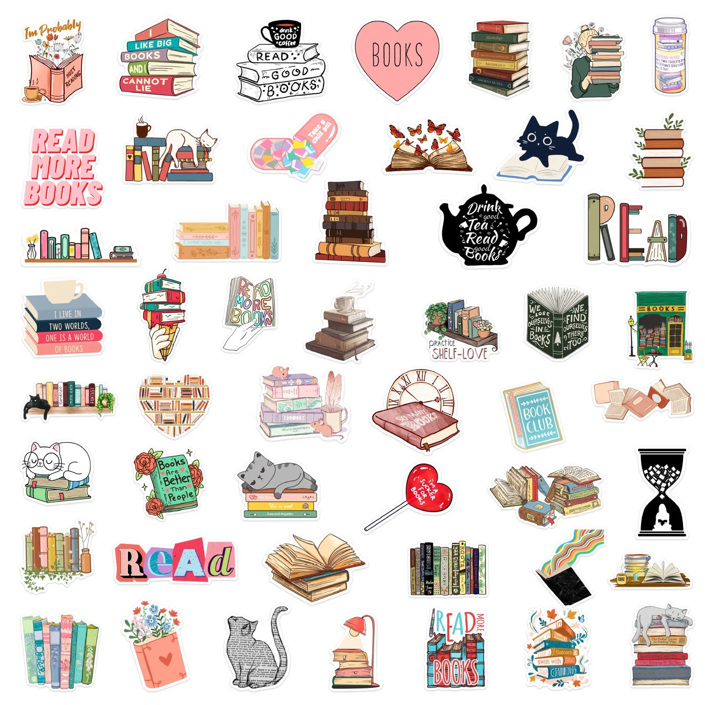 50pcs Diary Book Reading Stickers – Aesthetic DIY Stickers for Scrapbooks, Notebooks, Phones, Laptops, Guitars, and Luggage