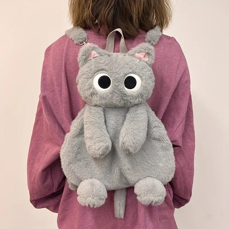 Black Cat Plush Backpack – Big Eyes Kitten Doll Large Capacity Soft Toy Shoulder and Crossbody Bag