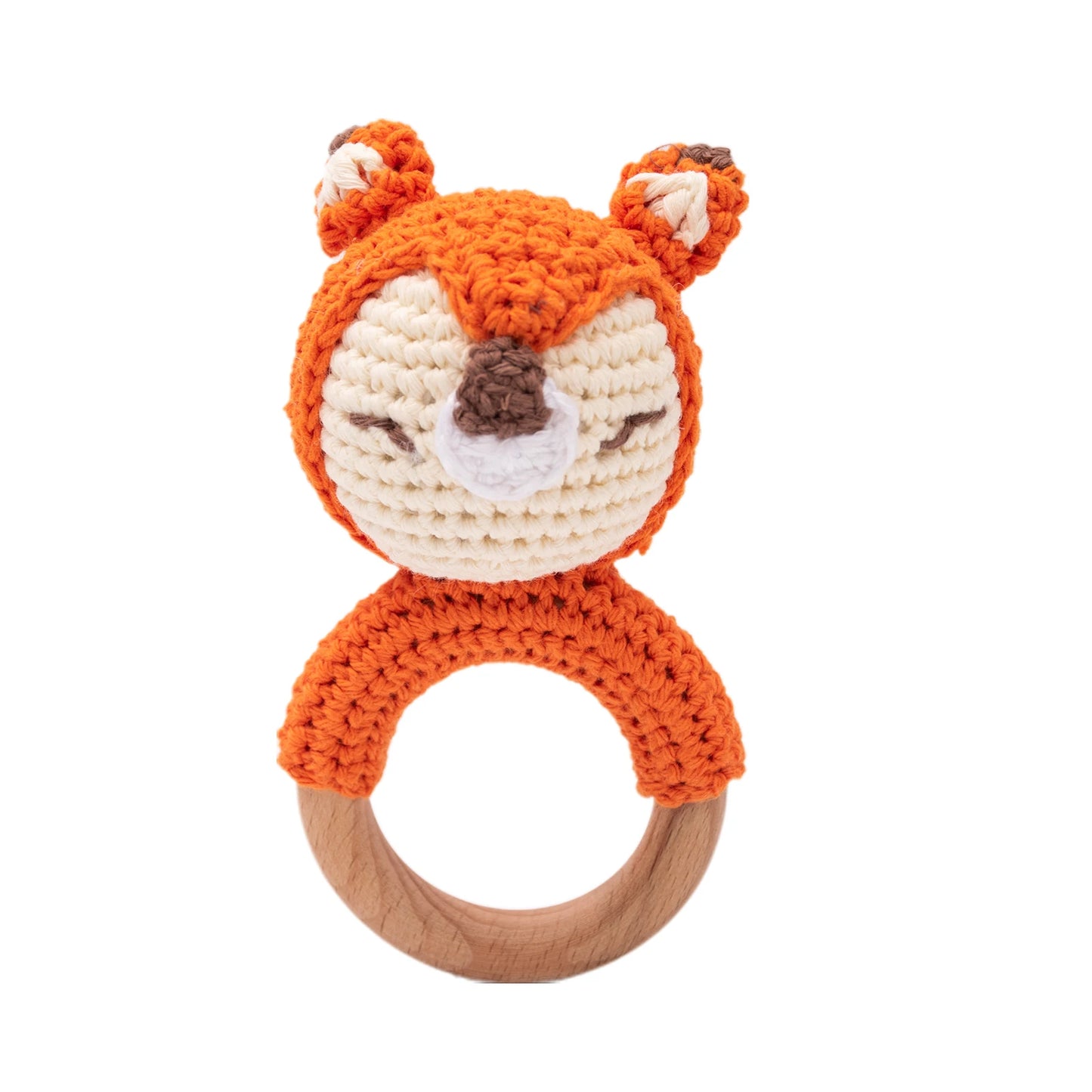 1pc Baby Teether Music Rattle - Animal Crochet Rattle, Elephant & Giraffe Wooden Ring, Babies Gym Montessori Children’s Toys