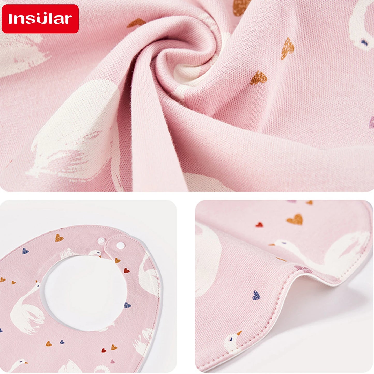 INSULAR 3-Layer Baby Bibs & Burp Cloth Set – Soft Cotton Adjustable U-Shape Feeding Bib for Newborns & Infants, Saliva Towel & Rice Bag - Kidzy Market