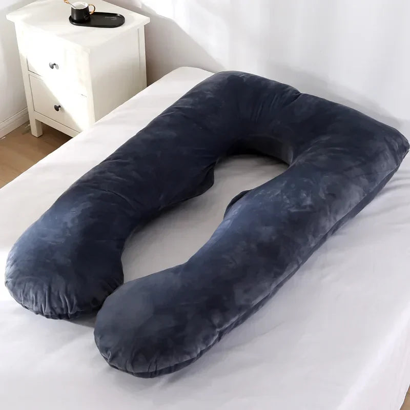 Soft Fleece Pregnancy Pillow - U-Type Lumbar Cushion for Pregnant Women, Multi-Function Side Protection, Pillowcase, PP Cotton