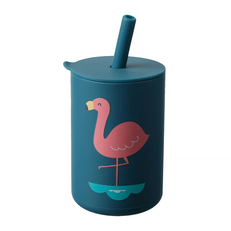Baby Feeding Drinkware Straw Cup, Cartoon Learning Feeding Cup, Food Grade Silicone Toddler Water Bottle, BPA-Free Tableware