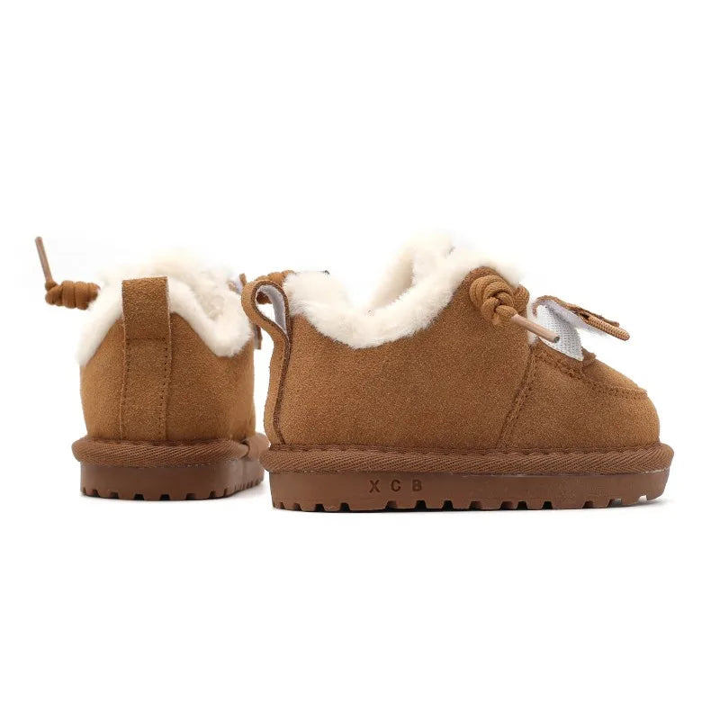 2023 New Winter Baby Snow Boots, Leather Warm Plush Boys Shoes, Soft Sole Non-slip Fashion Toddler Girls Boots