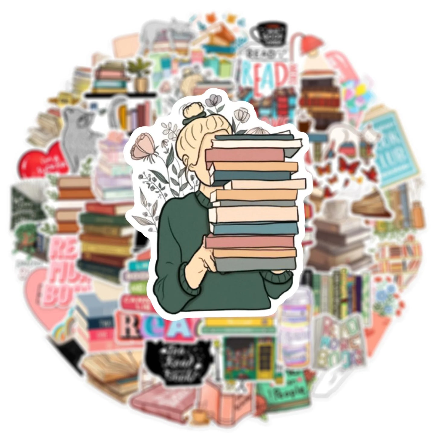 50pcs Diary Book Reading Stickers – Aesthetic DIY Stickers for Scrapbooks, Notebooks, Phones, Laptops, Guitars, and Luggage