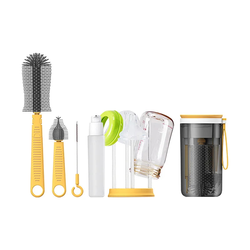 6-in-1 Portable Baby Bottle Brush Kit – Travel Feeding Bottle Cleaning Set, Nursing Bottle Cleaner