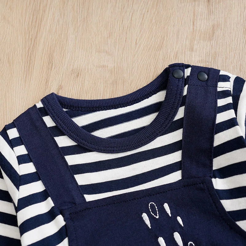 Baby Elephant Striped Jumpsuit – Long Sleeve Cotton Onesie for Newborns & Toddlers (Unisex, 0-18 Months)