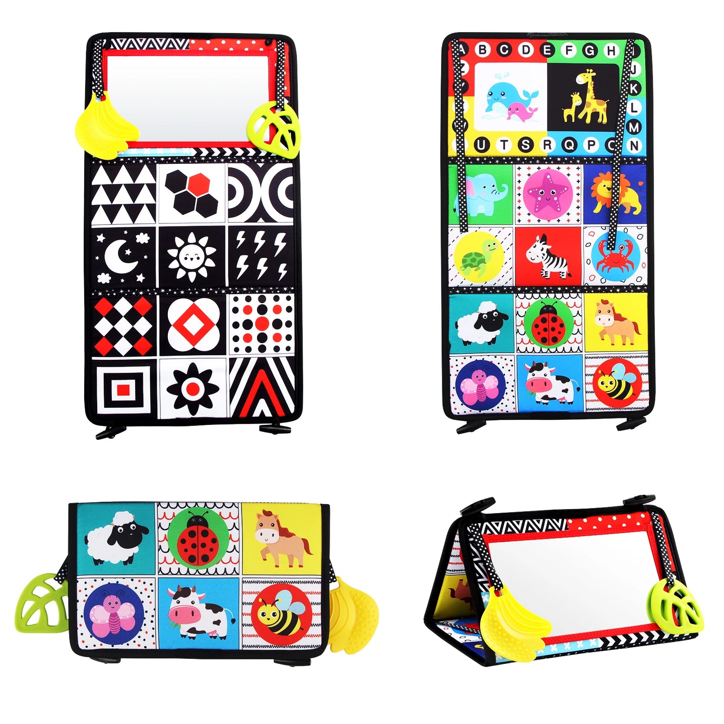 Baby Cloth Book with Distorting Mirror - Soft Cartoon Parent-Child Interactive Early Educational Montessori Toy for Children