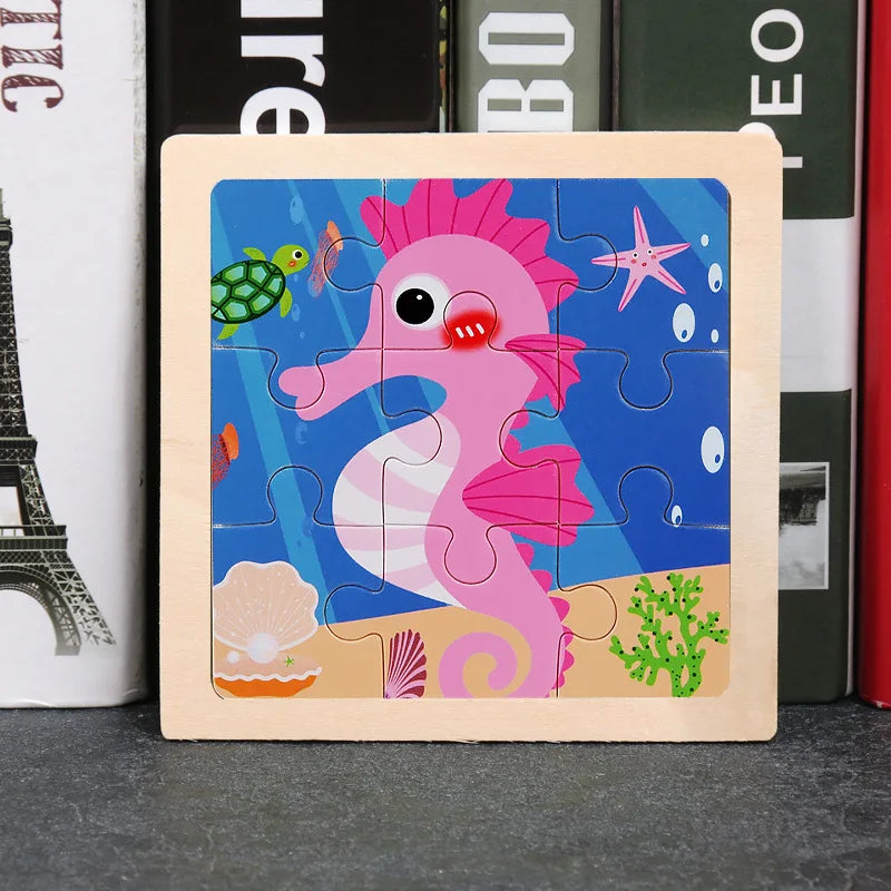 11x11cm (4.33x4.33in) Kids Wooden Puzzle – Cartoon Animal Traffic Tangram Educational Toy