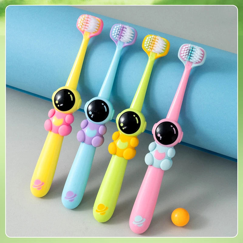 2PCS Children’s Three-Sided Toothbrush – Soft Bristles, Teeth Whitening for 3-12 Years Old Kids, Dental Oral Care