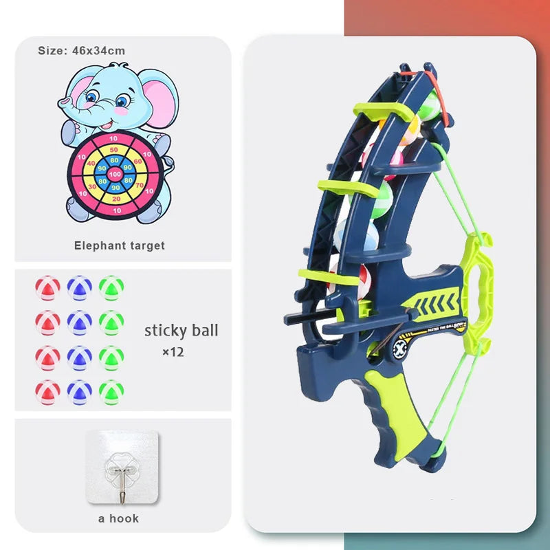 Dinosaur Sticky Ball Bow & Dartboard Set – Elephant Target Educational Slingshot Arrow Toy for Kids Outdoor Games