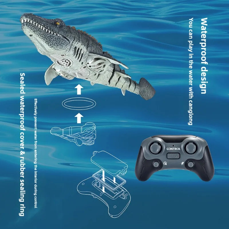 Electric RC Mosasaurus Dinosaur Toy – Remote Control Simulation with Light and Water Spray