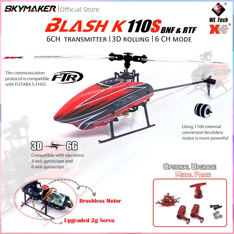 WLtoys XK K110s RC Helicopter – 2.4G 6CH 3D Brushless Motor Quadcopter Drone Toy