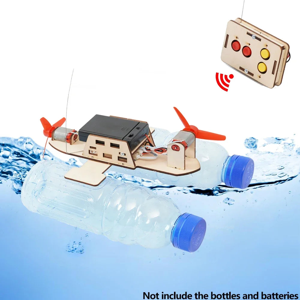 DIY Remote Control Wind Ship Model - Wooden Assembly Electric Wind-Powered Boat, STEM Science Experiment Kit for Kids