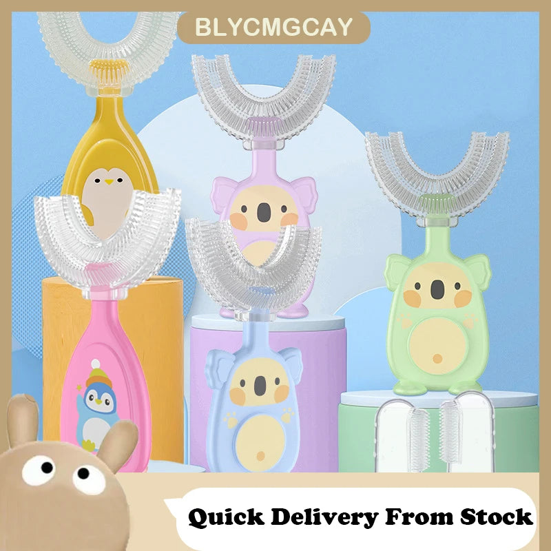 Baby 360 Degree U-Shaped Toothbrush - Soft Silicone Cartoon Penguin Koala Children Oral Care