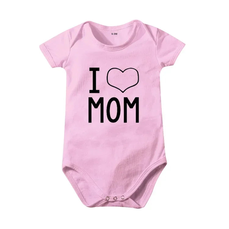 Pure Cotton “I Love Mom” & “I Love Dad” Newborn Rompers - Matching Baby Bodysuits for Twins, Summer Clothes for 0-24 Months