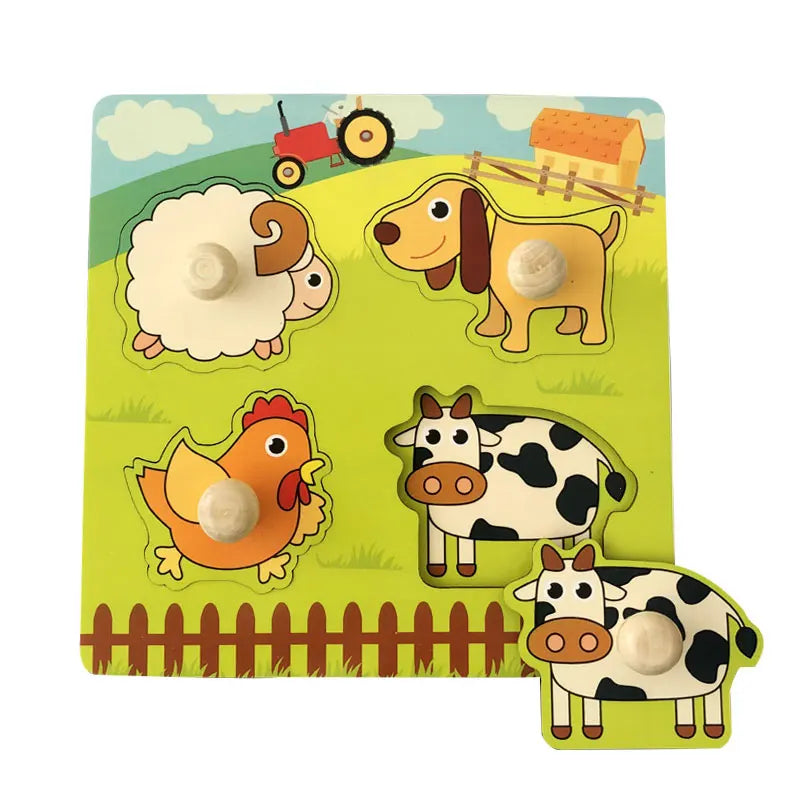 Montessori Wooden Puzzle Board – Animal Cognition Educational Toy for Kids 1-3 Years
