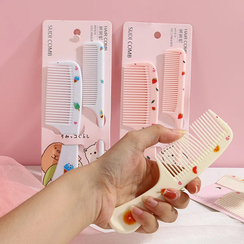 2Pcs/Set Cute Kids Hairdressing Comb - Anti-static Pointed Tail Comb for Girls - Strawberry Fruit Pattern Kids Hair Comb