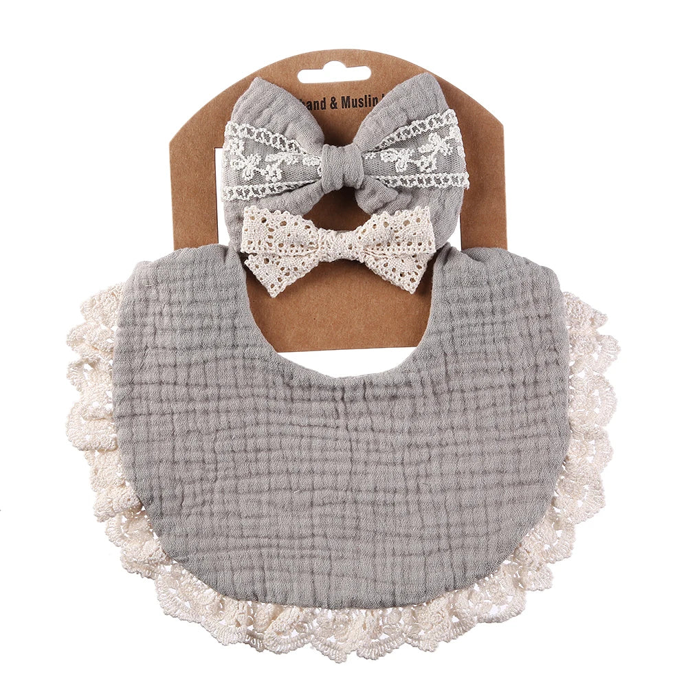 3Pcs/Set Muslin Cotton Bamboo Baby Bibs with Tassel Lace | Adjustable Feeding Drool Burp Cloths for Boys & Girls | Infant Scarf Towel Set - Kidzy Market