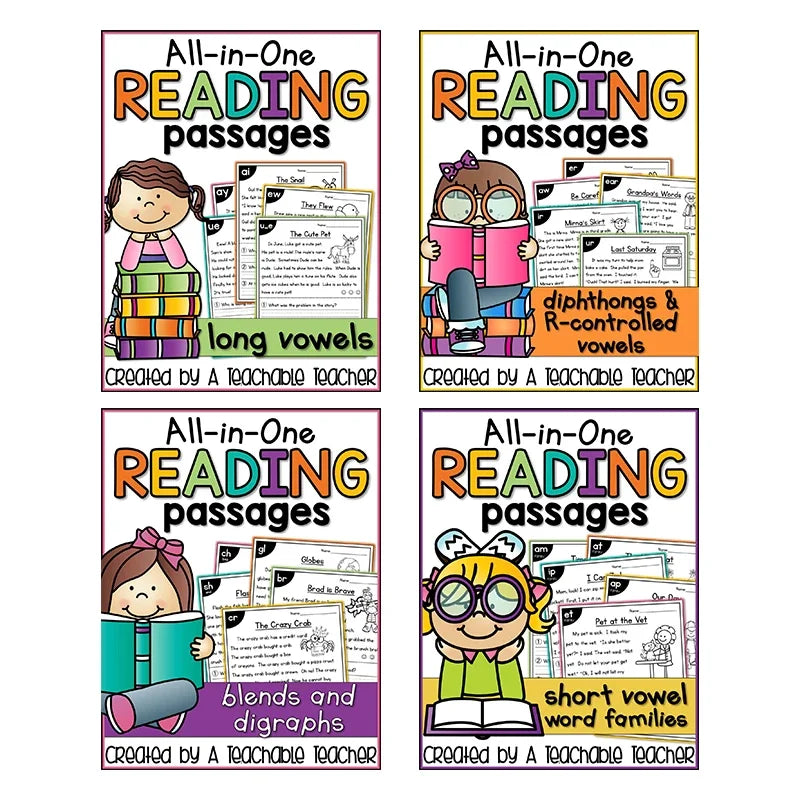 Phonics Reading Comprehension Passages Set – 4 Books for Kids' Phonics Skill Practice
