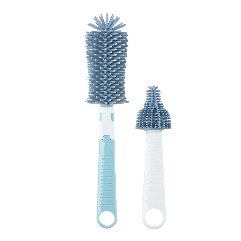 360-Degree Rotation Baby Bottle Cleaner Set - Silicone Multi-functional Nipple Brush with Anti-Slip Handle, Portable Design