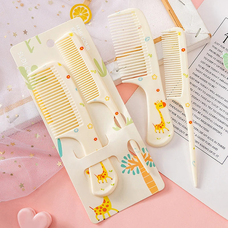 2Pcs/Set Cute Kids Hairdressing Comb - Anti-static Pointed Tail Comb for Girls - Whale Dinosaur Giraffe Unicorn Hair Comb