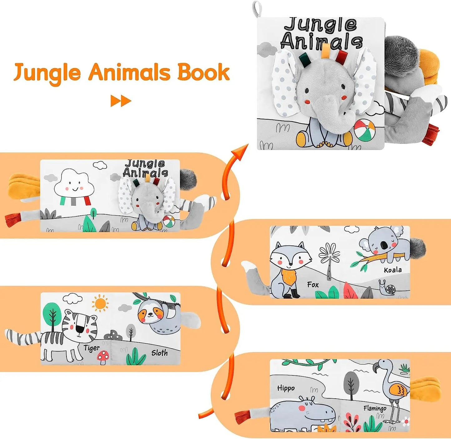 Baby Books Toys - Crinkle Soft Cloth 3D Touch and Feel, High Contrast Sensory Activity Toy for Early Education, Stroller Toy