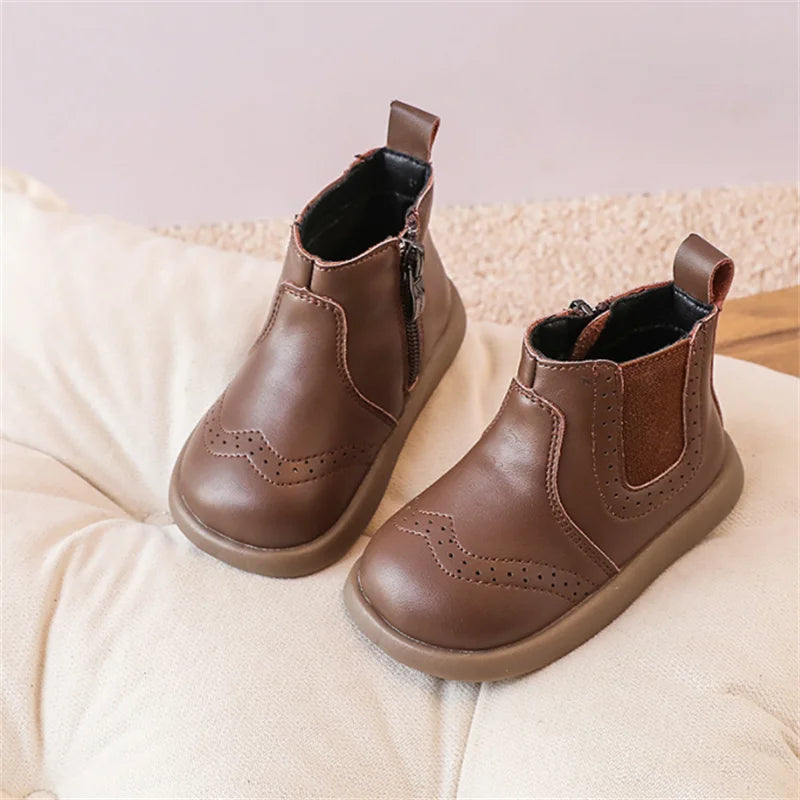 New Spring Autumn Baby Leather Ankle Boots Rubber Sole Toddler Shoes Little Girls Fashion Boots