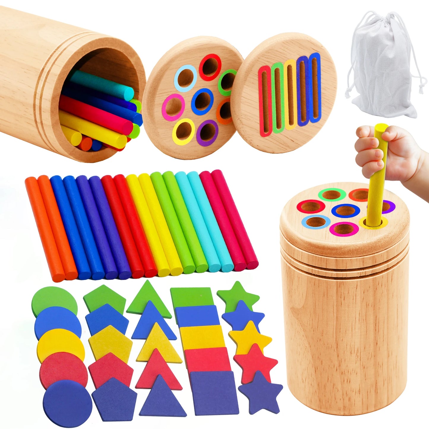 Montessori Wooden Matching Toy – Color Sorting Stick Balance Game for Fine Motor Skills and Math Learning