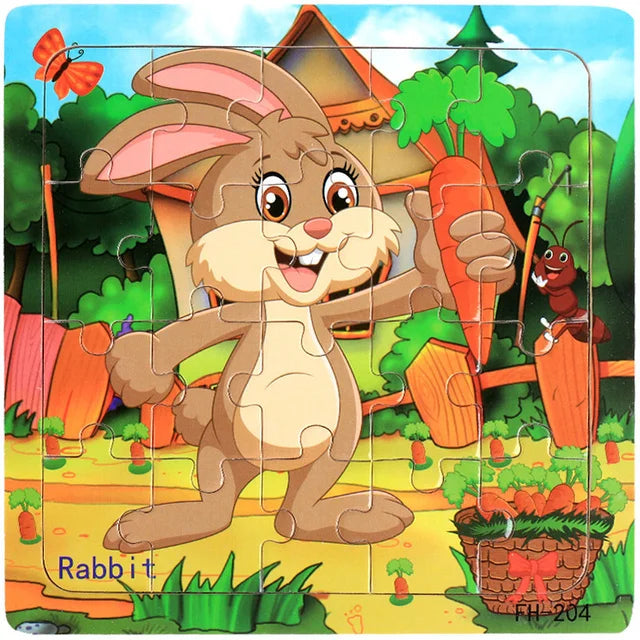 New 20 Piece Wooden 3D Puzzle, Cartoon Animal & Vehicle Jigsaw, Montessori Educational Toy for Kids, Baby 1-3 Years