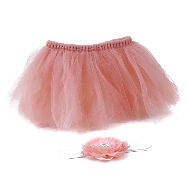Baby Tutu Skirt Newborn Photography Prop – Cute Princess Infant Outfit with Flower Headband Accessories for Baby Girls Dress