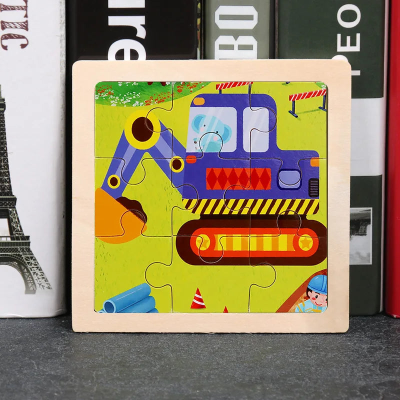 11x11cm (4.33x4.33in) Kids Wooden Puzzle – Cartoon Animal Traffic Tangram Educational Toy