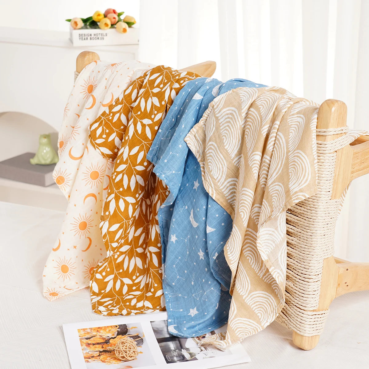 Elinfant 4-Piece Set – Soft Muslin Baby Burp Cloths & Drool Bibs, 60x60cm Comfortable Baby Scarf Blanket - Kidzy Market