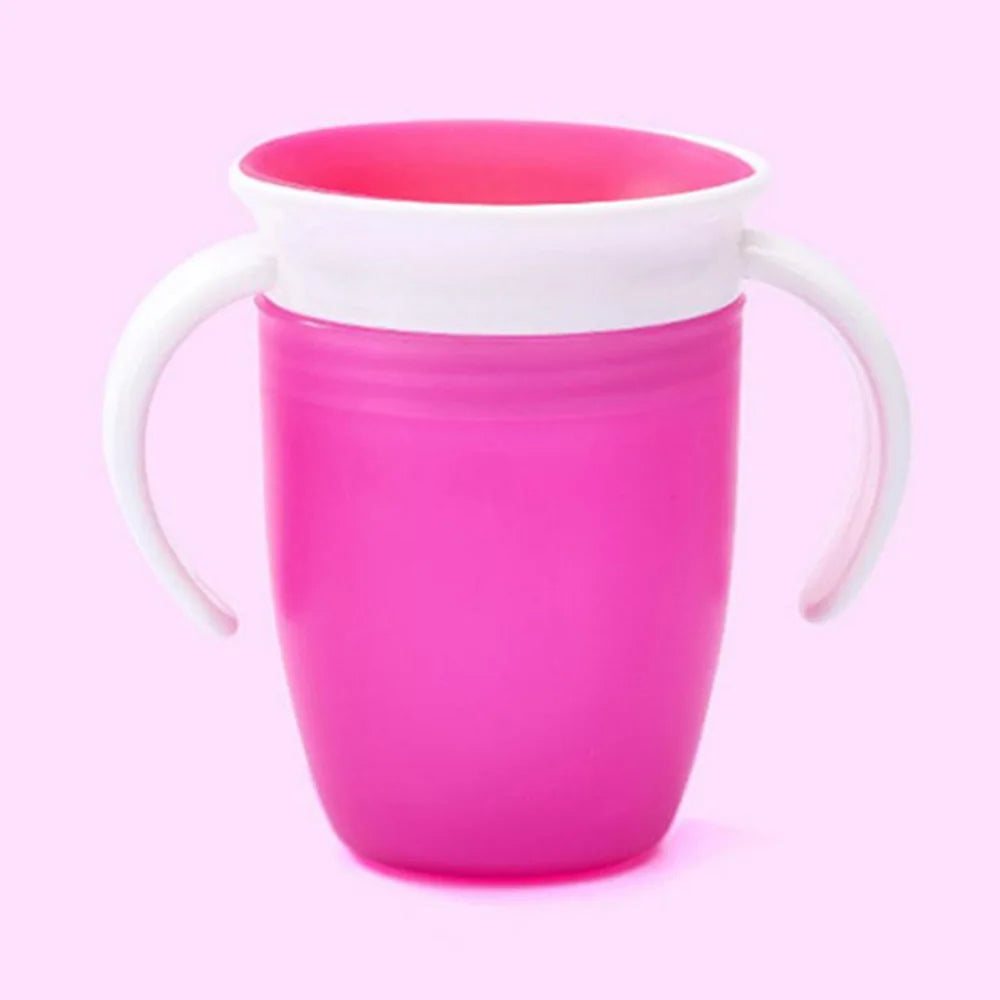 360° Rotatable Baby Learning Drinking Cup with Double Handle, Flip Lid, Leakproof Silicone Infants Water Bottle