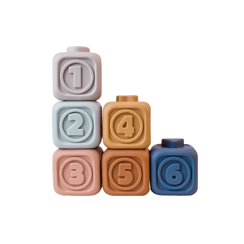 Soft Silicone Block Toy Stacking Tower Bath Teether Montessori