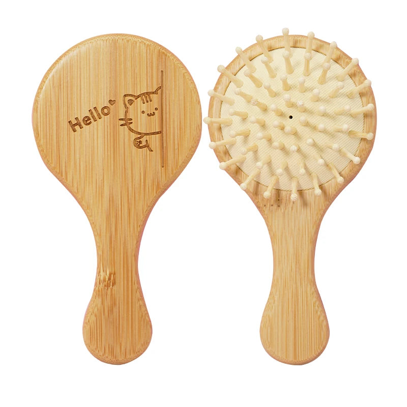 Cute Cat Hair Brush – Natural Wooden Anti-Static Detangle Brush, Scalp Massage Comb, Air Cushion Styling Tool for Girls