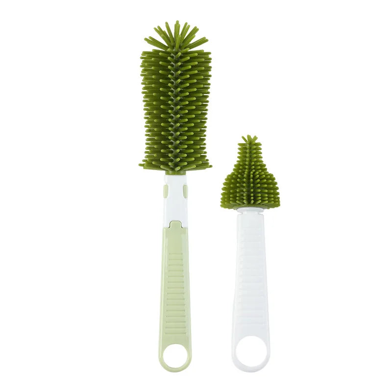 360-Degree Rotation Baby Bottle Cleaner Set - Silicone Multi-functional Nipple Brush with Anti-Slip Handle, Portable Design