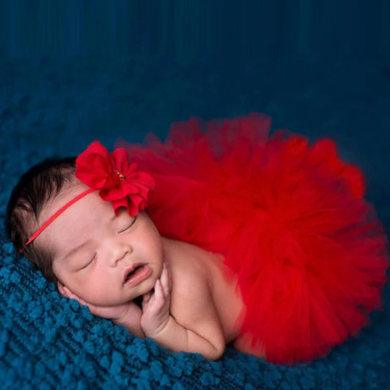 Baby Tutu Skirt Newborn Photography Prop – Cute Princess Infant Outfit with Flower Headband Accessories for Baby Girls Dress
