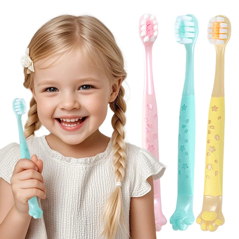 3pcs/box Kids Toothbrushes, Soft Bristles for Gum Care, Cat Paw Design for Tongue Cleaning, Independent Packaging, for 3-12 Years Old Kids